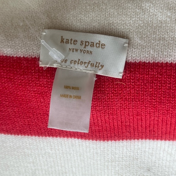 NWT Beige Cream Kate Spade Hudson Striped Scarf ? w/ Coral Red ? Bow